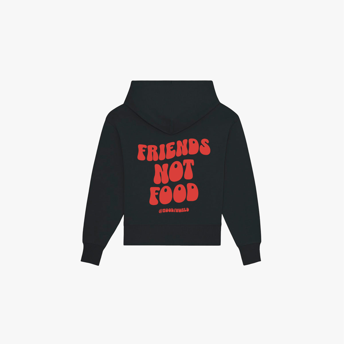 'FRIENDS NOT FOOD Wave' Organic Oversize Hoodie aus 85% nachhaltiger Bio-Baumwolle und 15% recyceltem Polyester in der Farbe Black in der Backansicht