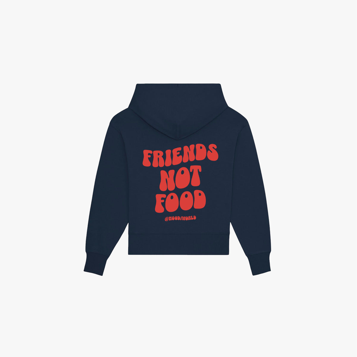 'FRIENDS NOT FOOD Wave' Organic Oversize Hoodie aus 85% nachhaltiger Bio-Baumwolle und 15% recyceltem Polyester in der Farbe French Navy in der Backansicht