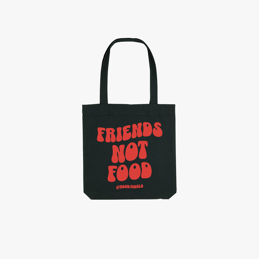 'FRIENDS NOT FOOD Wave' Organic Tote-Bag aus 80% recycelter Bio-Baumwolle und 20% recyceltem Polyester in der Farbe Black