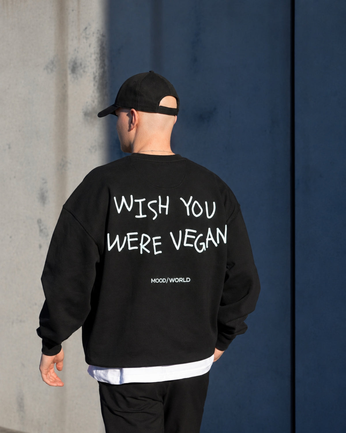 'WISH YOU WERE VEGAN Handwritten' - Organic Oversize Sweatshirt