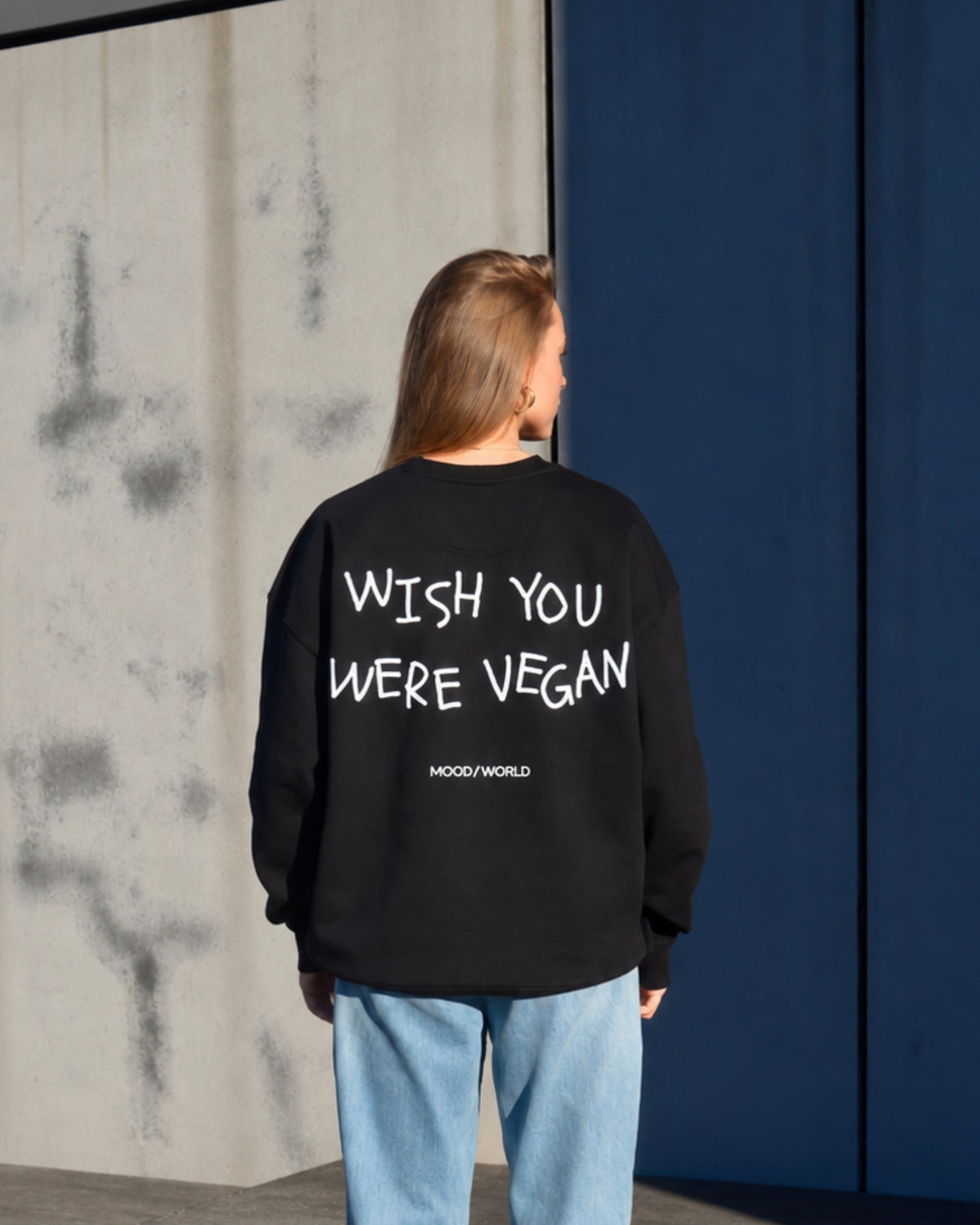 'WISH YOU WERE VEGAN Handwritten' - Organic Oversize Sweatshirt