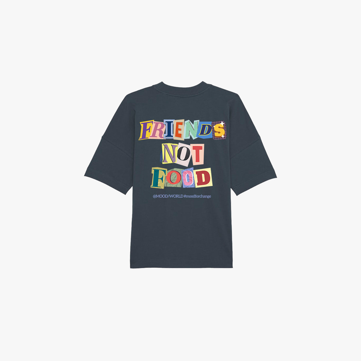 'FRIENDS NOT FOOD Letter' Organic Oversize Shirt in der Farbe India Ink Grey; Back Ansicht