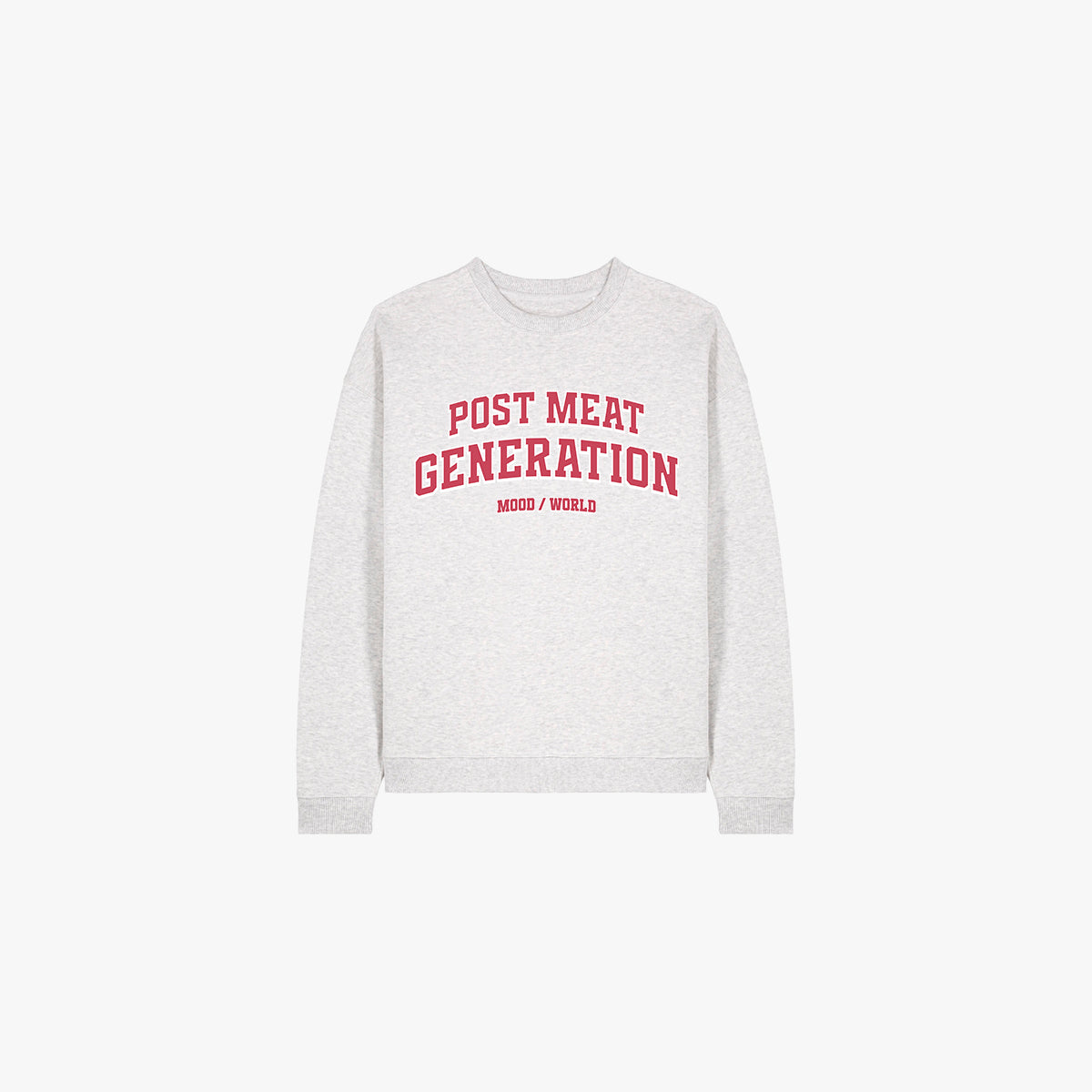'POST MEAT GENERATION University' Organic Oversize Sweatshirt in der Farbe Cool Heather Grey
