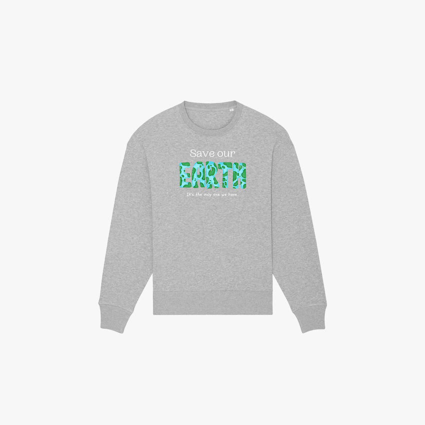 'SAVE OUR EARTH' Organic Oversize Sweatshirt in der Farbe Heather Grey
