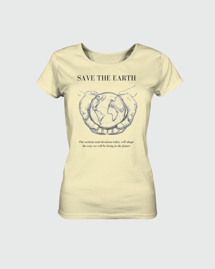 'SAVE THE EARTH B&W' Ladies Organic Shirt aus 100% nachhaltiger Bio-Baumwolle in der Farbe Vanilla