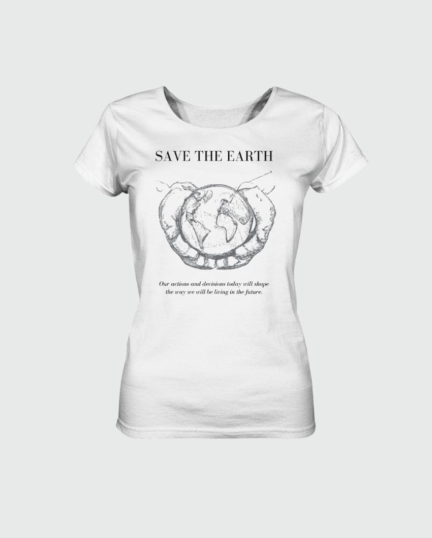 'SAVE THE EARTH B&W' Ladies Organic Shirt aus 100% nachhaltiger Bio-Baumwolle in der Farbe White