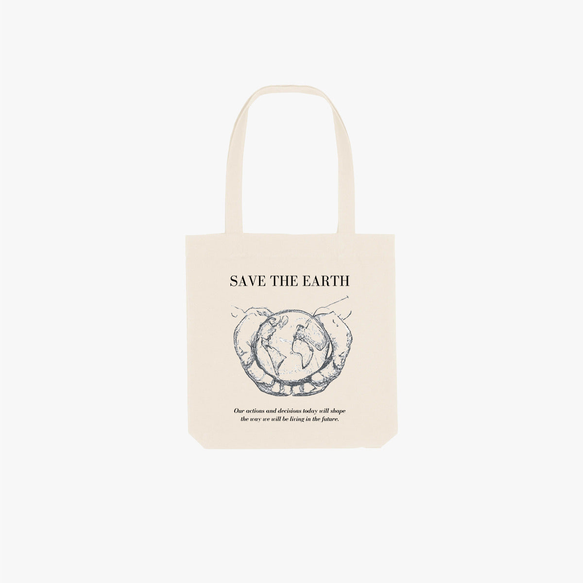 'SAVE THE EARTH B&W' Organic Tote-Bag aus 80% recycelter Bio-Baumwolle und 20% recyceltem Polyester in der Farbe Natural