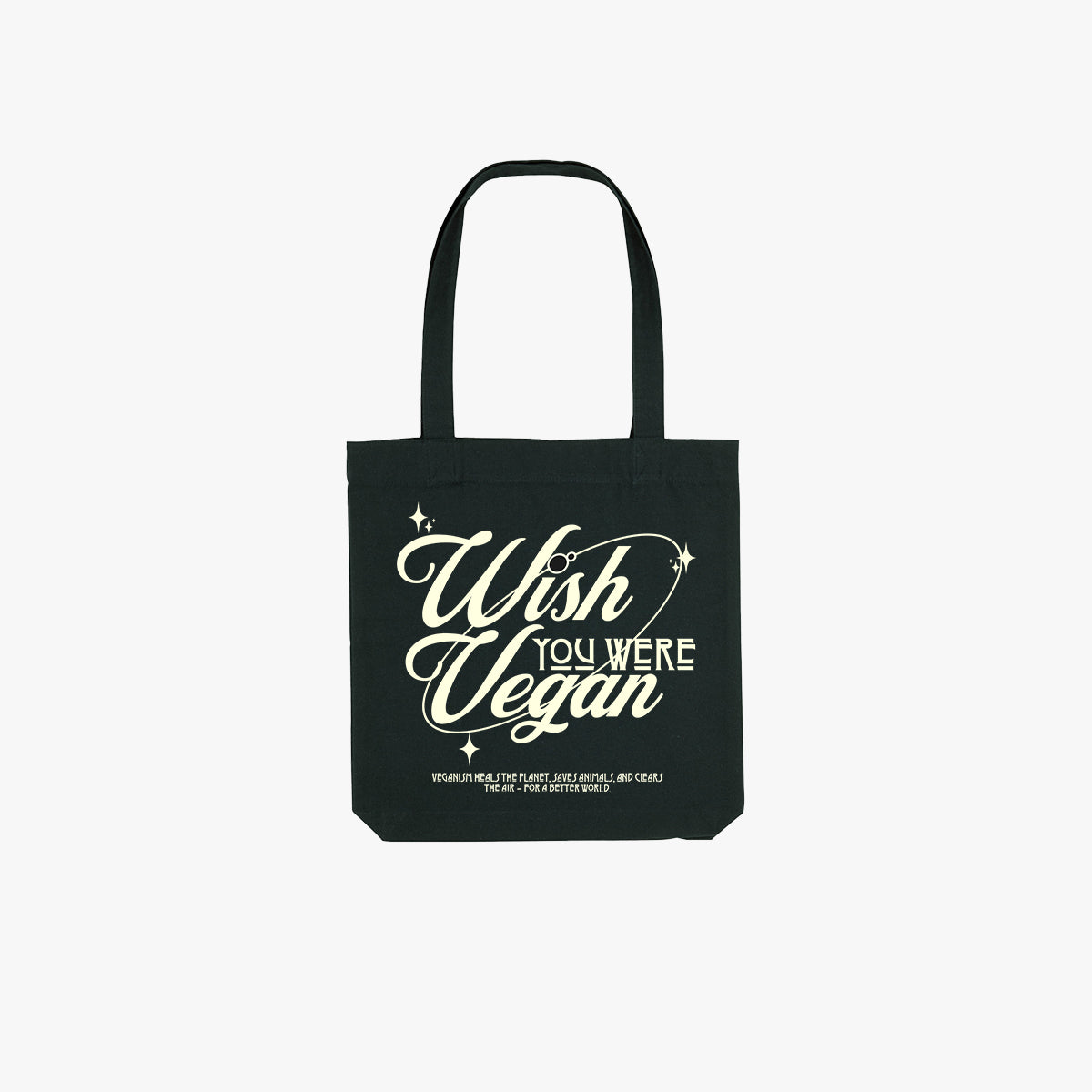 'WISH YOU WERE VEGAN Stars' MockUp Organic Tote-Bag in der Farbe Black