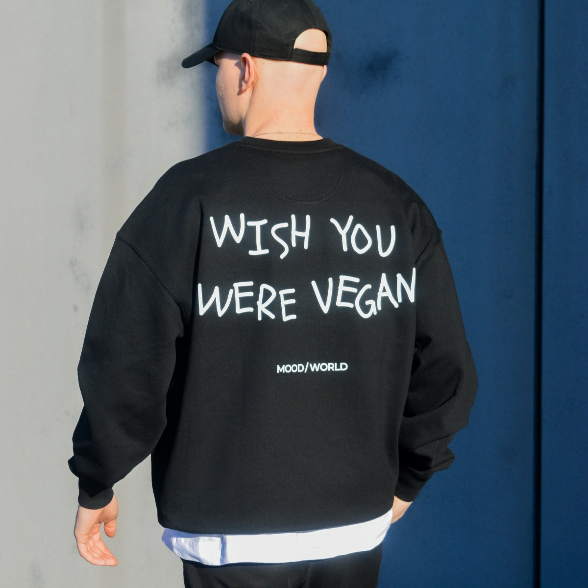 'WISH YOU WERE VEGAN Handwritten' - Organic Oversize Sweatshirt