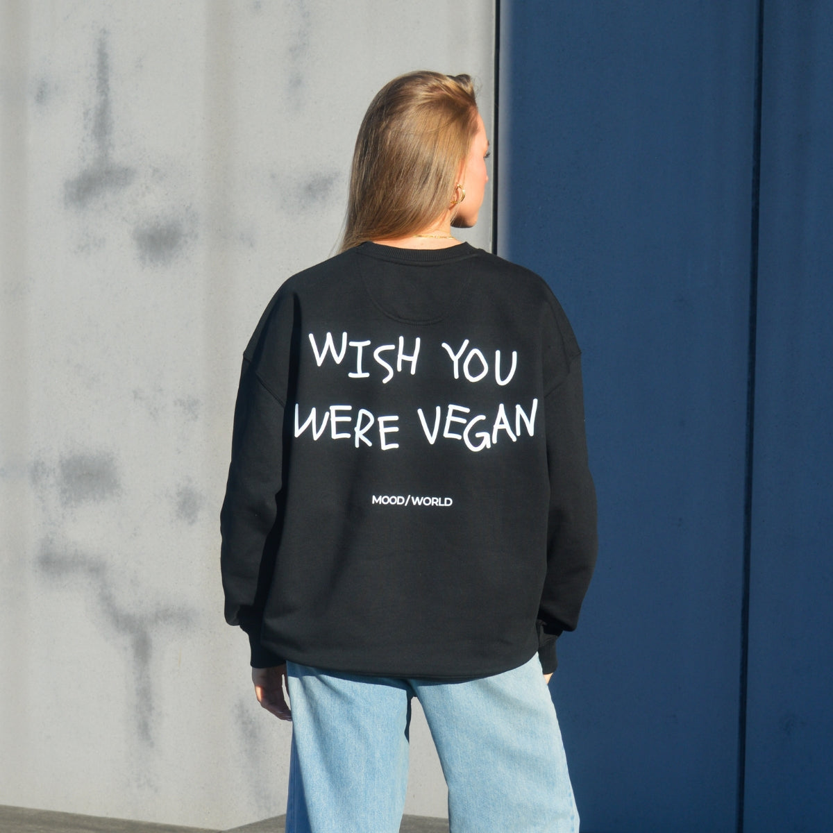 'WISH YOU WERE VEGAN Handwritten' - Organic Oversize Sweatshirt