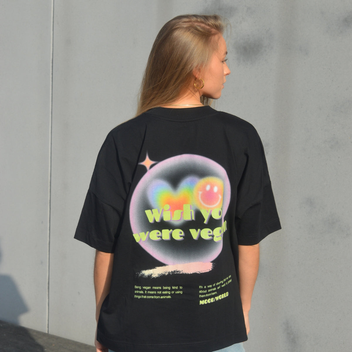 'WISH YOU WERE VEGAN Neon' - Organic Oversize Shirt