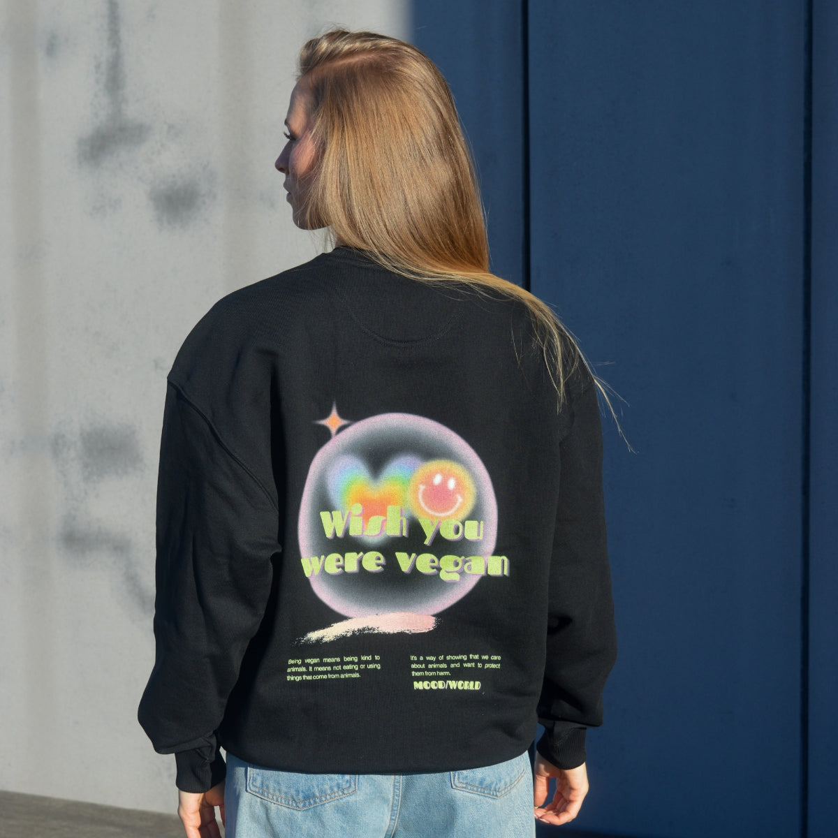 'WISH YOU WERE VEGAN Neon' - Organic Oversize Sweatshirt