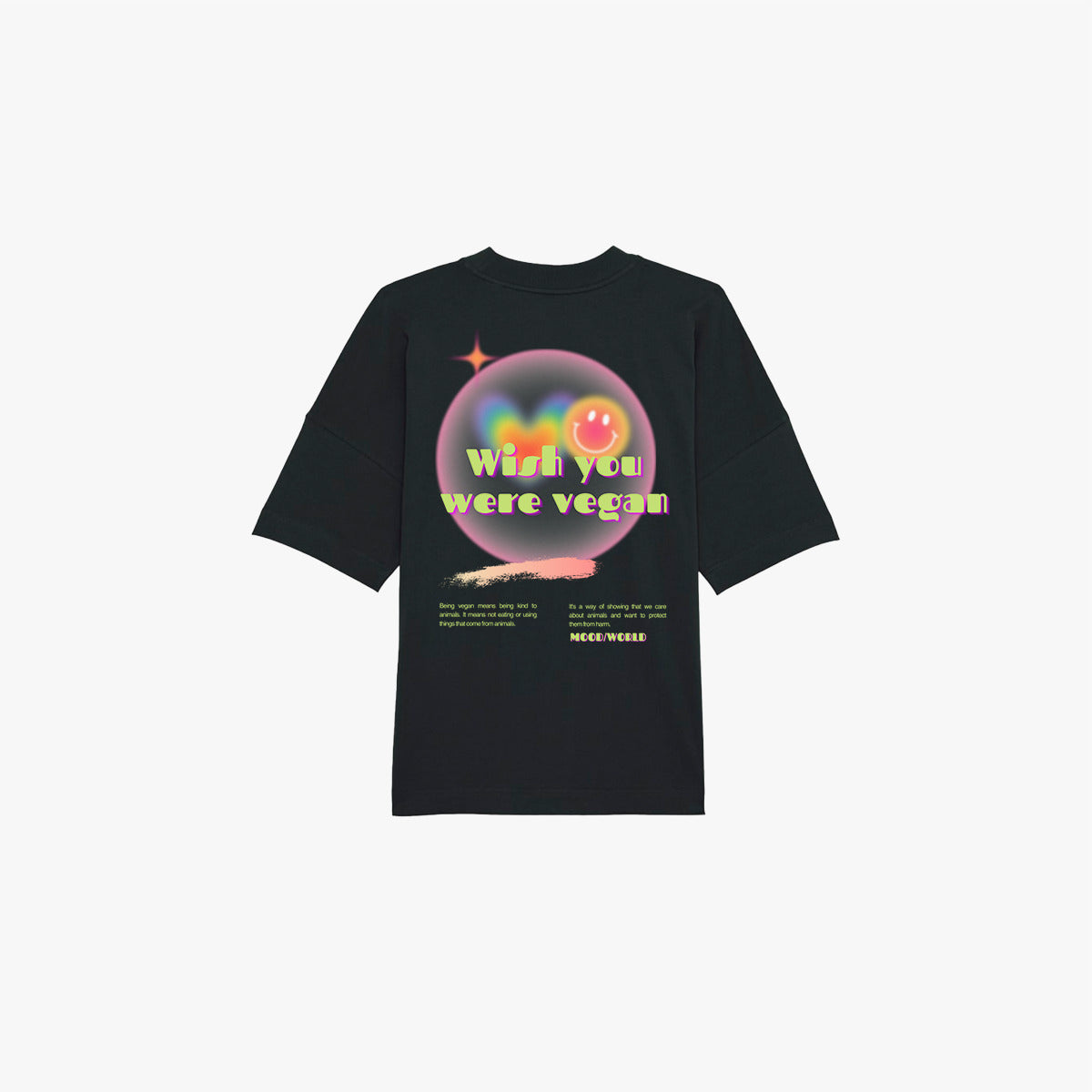 'WISH YOU WERE VEGAN' Organic Oversize Shirt aus 100% nachhaltiger Bio-Baumwolle in der Farbe Black in der Backansicht