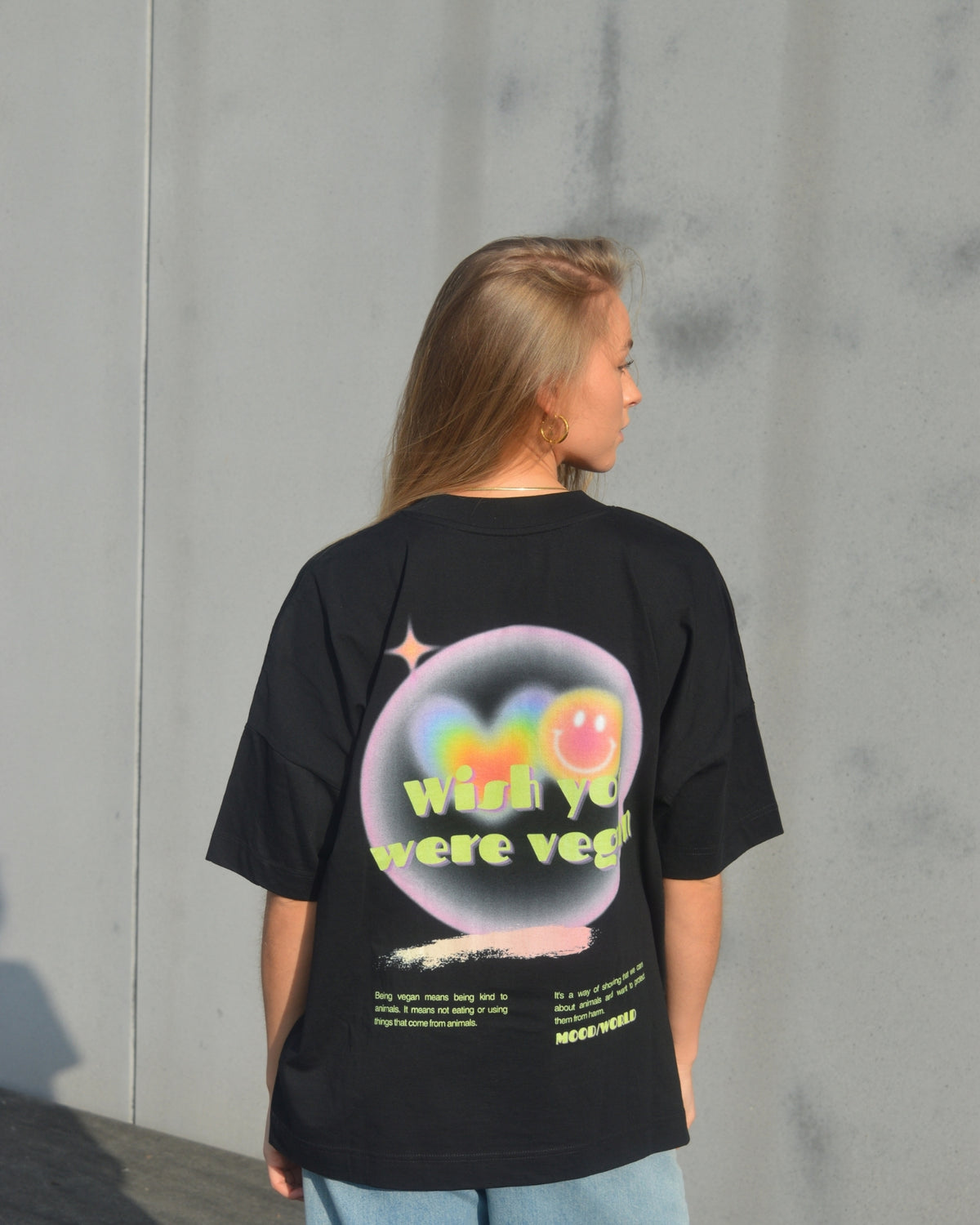 'WISH YOU WERE VEGAN Neon' - Organic Oversize Shirt