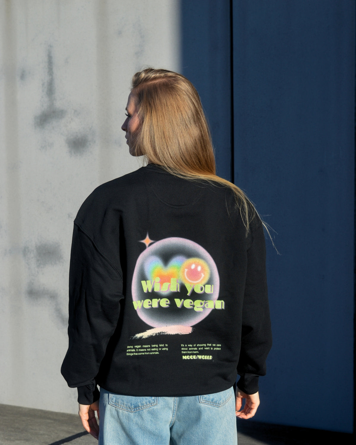 'WISH YOU WERE VEGAN Neon' - Organic Oversize Sweatshirt