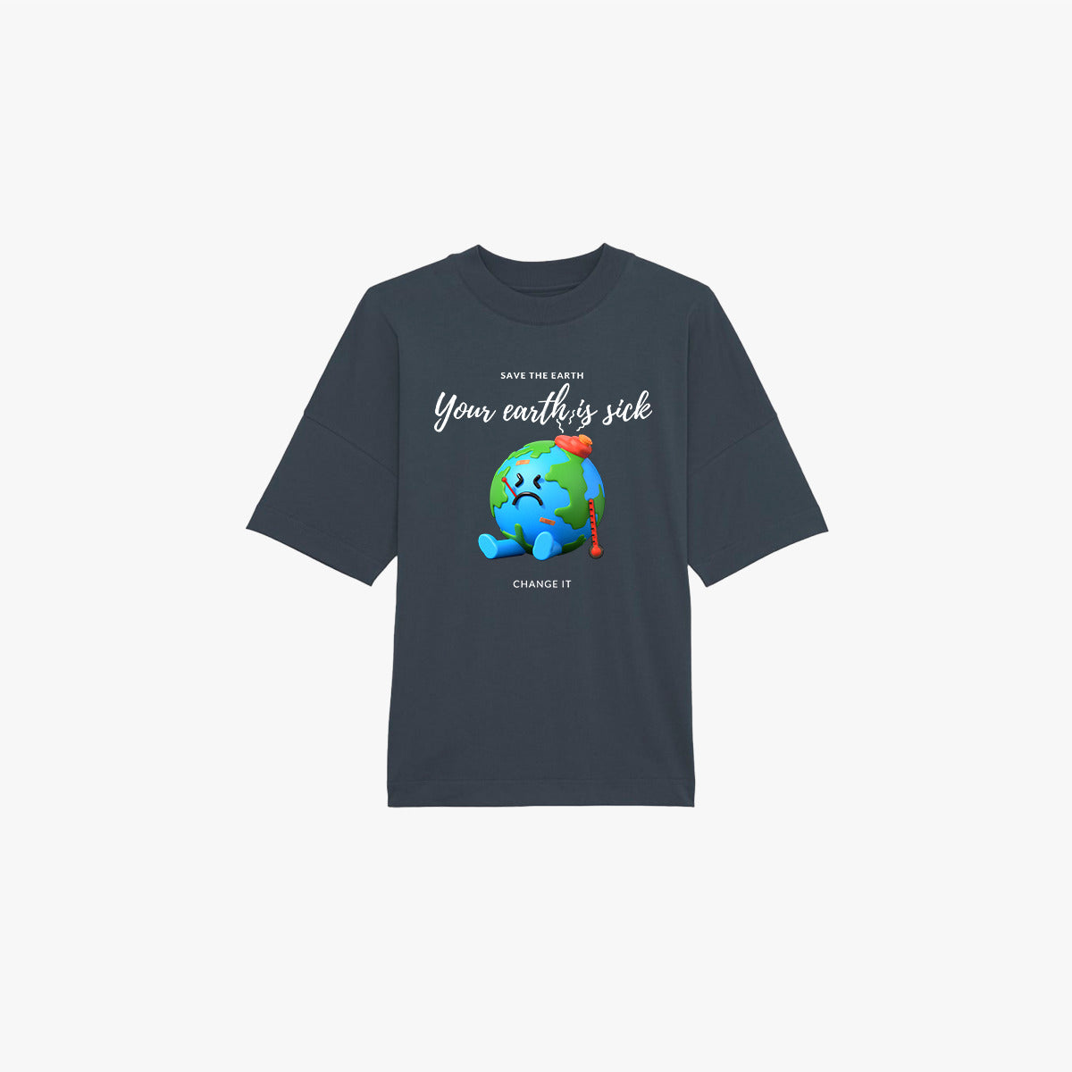 'YOUR EARTH IS SICK' Organic Oversize Shirt in der Farbe India Ink Grey
