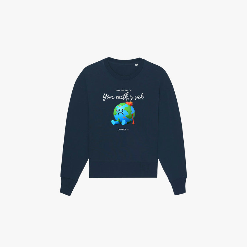  'YOUR EARTH IS SICK Organic Oversize Sweatshirt in der Farbe French Navy