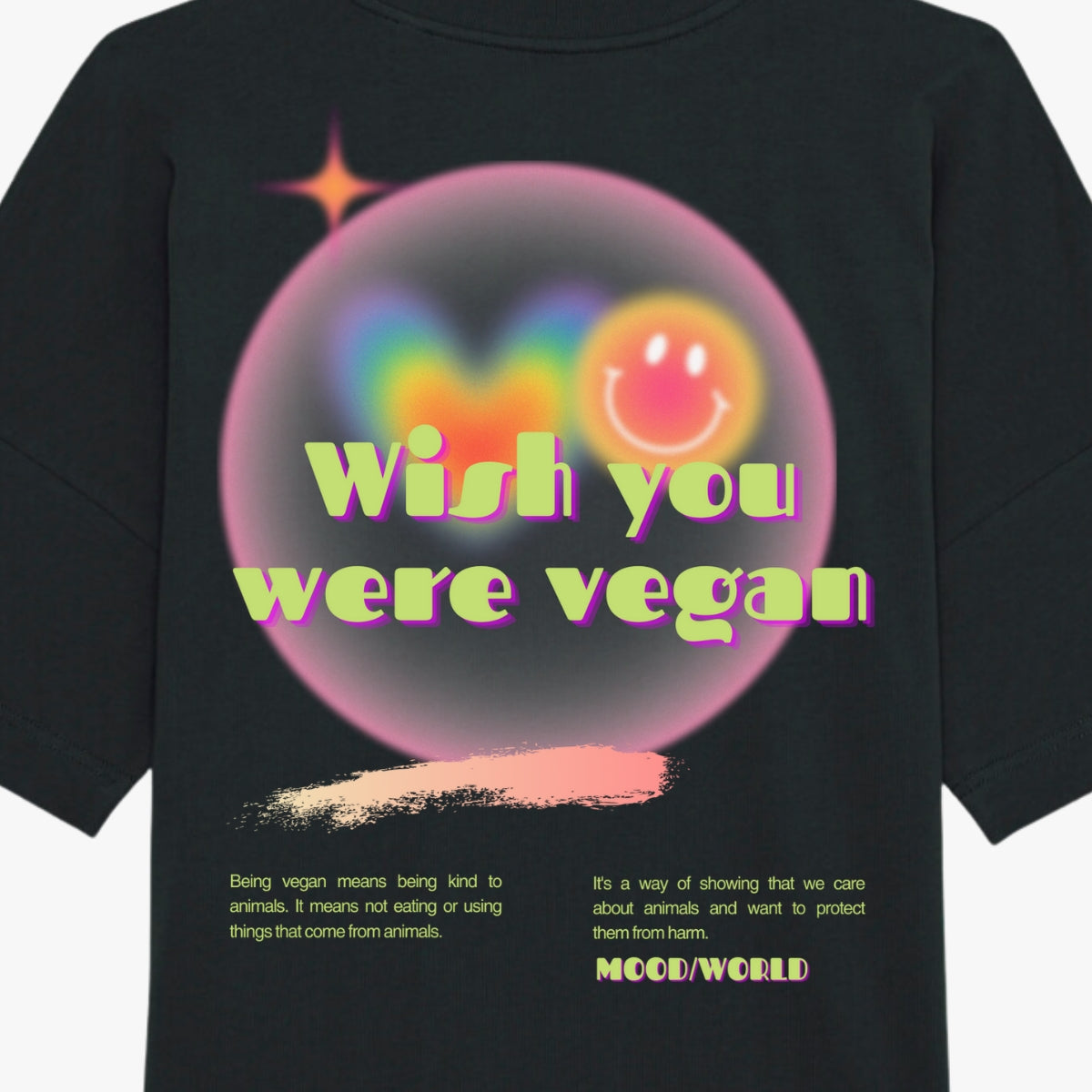 'WISH YOU WERE VEGAN' Organic Oversize Shirt aus 100% nachhaltiger Bio-Baumwolle in der Farbe Black in der Backansicht Detail