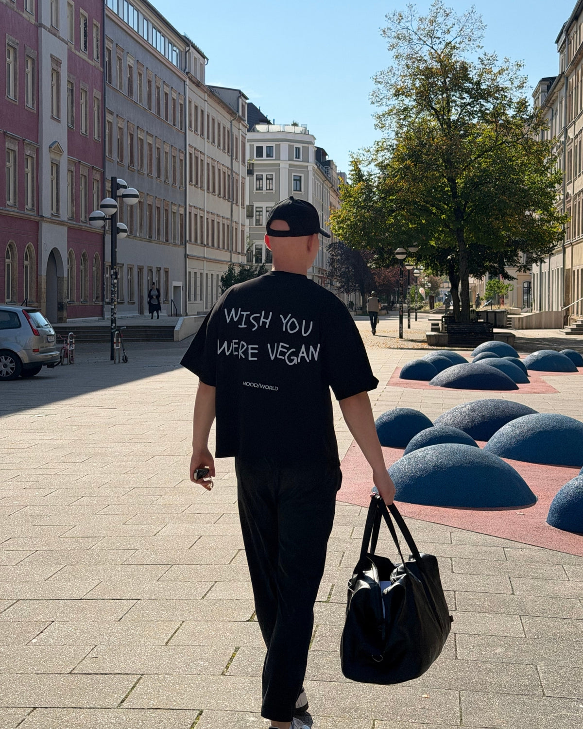 'WISH YOU WERE VEGAN Handwritten' - Organic Oversize Shirt