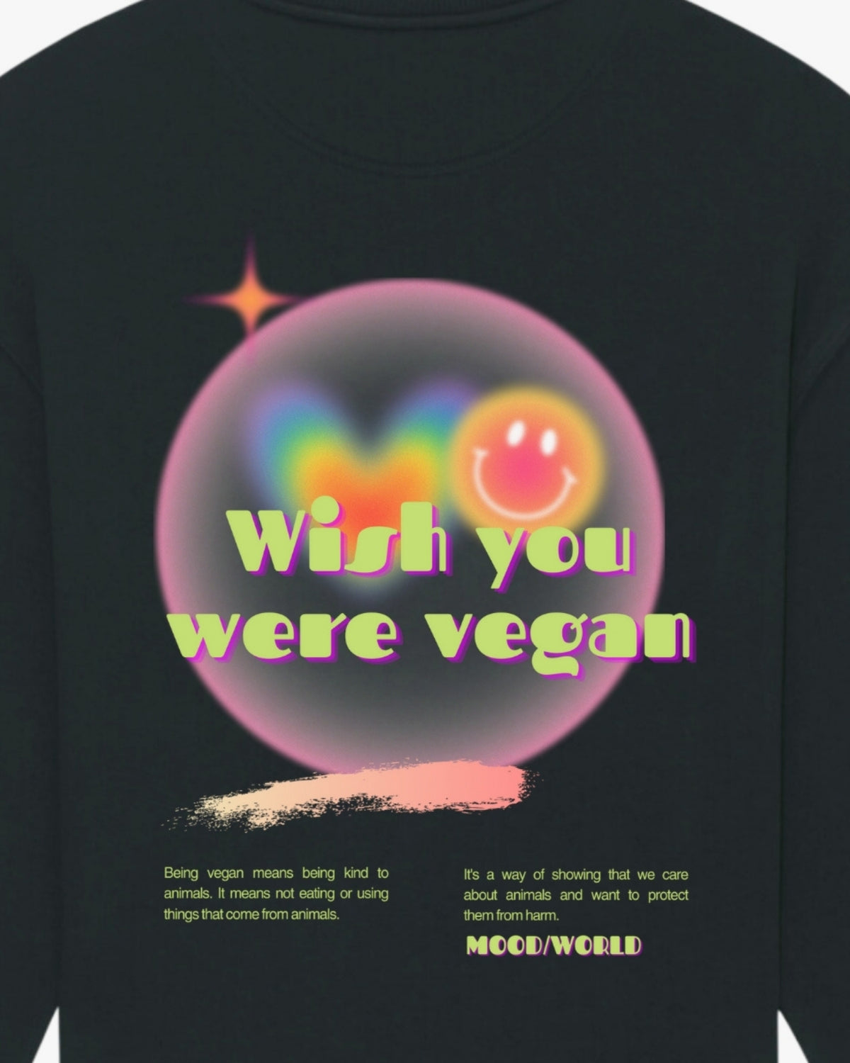 'WISH YOU WERE VEGAN Neon' - Organic Oversize Sweatshirt