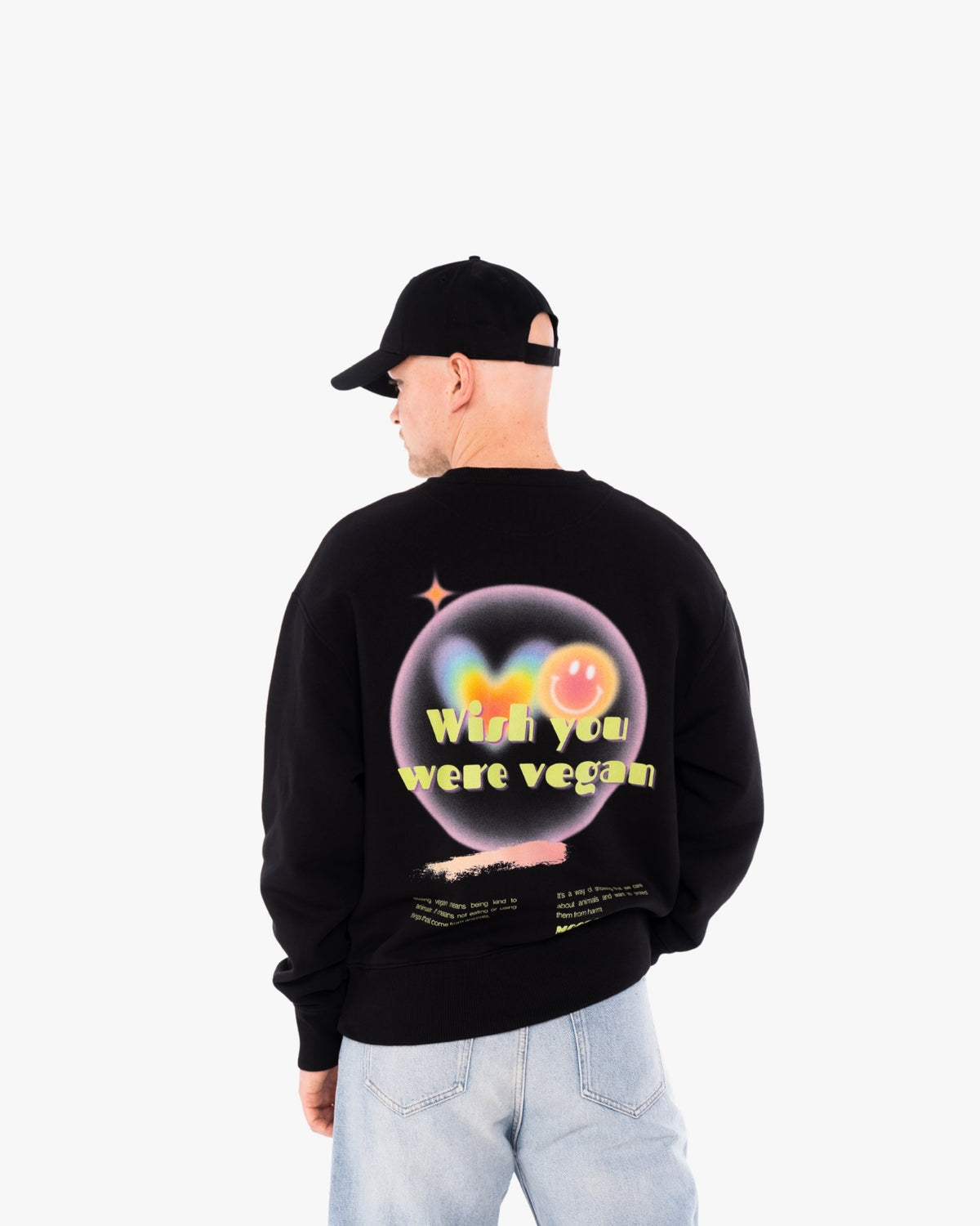 'WISH YOU WERE VEGAN Neon' - Organic Oversize Sweatshirt